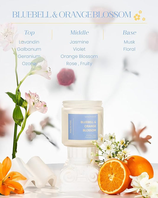 M&SENSE Bluebell Orange Blossom Scented Candle - 11.6oz Natural Soy Wax 70-Hour Burn Time Long Lasting Non Toxic 2 Wick Candle for Spring & Home Decor Slow-Burning Aromatherapy Gifts
