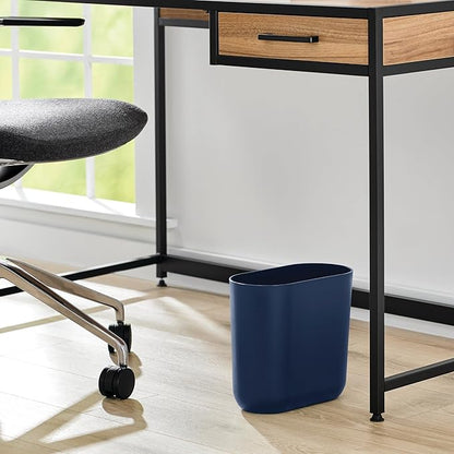 iDesign Small Slim Plastic Bathroom Trash Can, Garbage Can for Bedroom, Office, Desk, Dorm, Navy Blue