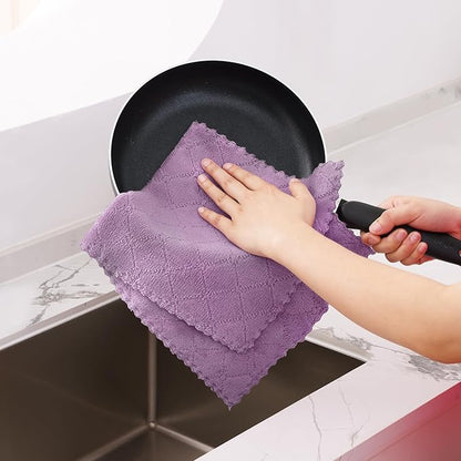 Homaxy 12 Pack Dish Towels for Kitchen (10 x 20 Inches, Purple), Super Soft and Absorbent Coral Velvet Dish Cloths for Washing Dishes, Nonstick Oil Fast Drying Microfiber Cleaning Cloth