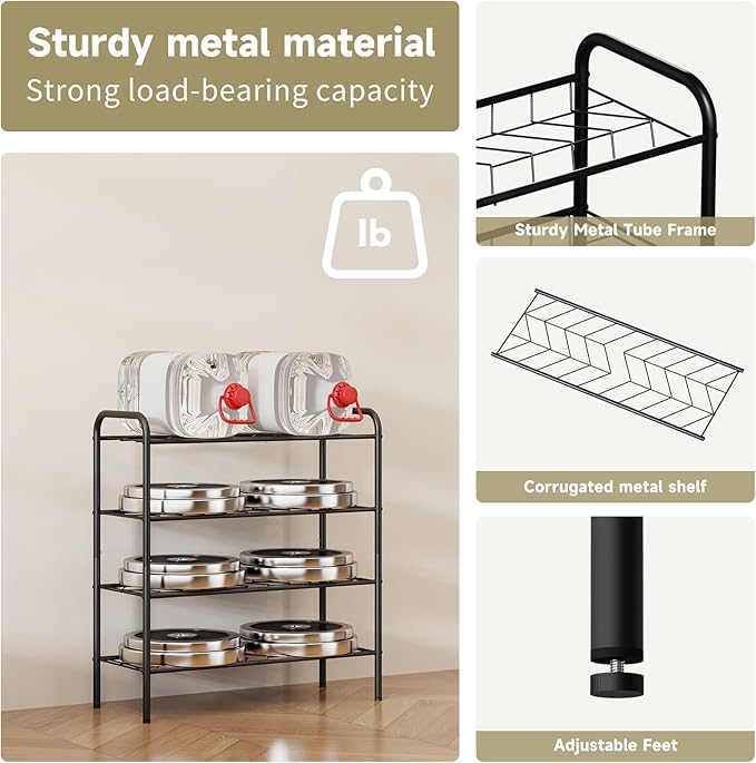 4-Tier Metal Shoe Rack, Free Standing Shoe Storage Rack for Entryway, Closet and Hallway (Black, 4-Tier-Short)