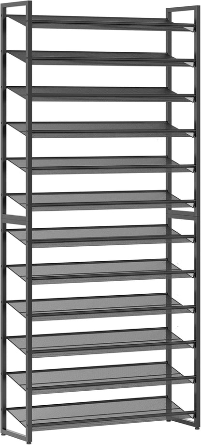 Shoe Rack,12 Tier Metal Shoe Organizer,Max Holds 60 Pairs,Heavy Duty Shoes Shelf for Garage, Entryway, Closet,Black
