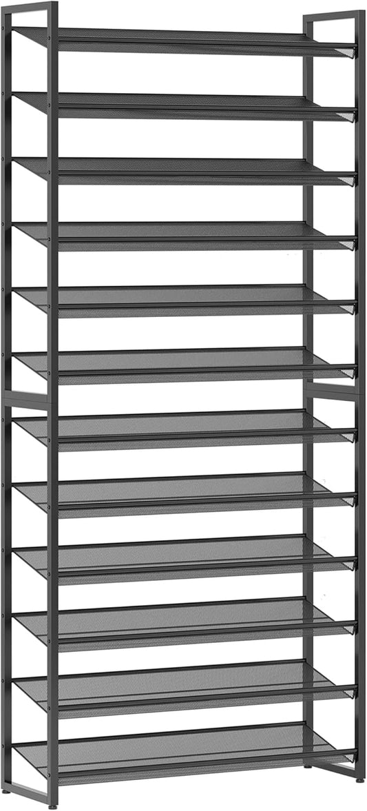 Shoe Rack,12 Tier Metal Shoe Organizer,Max Holds 60 Pairs,Heavy Duty Shoes Shelf for Garage, Entryway, Closet,Black