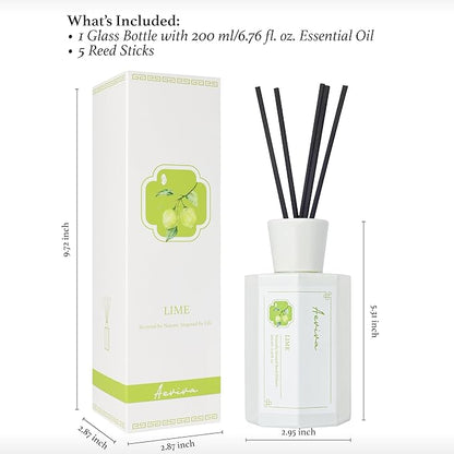 Reed Diffuser Set, Lime Scented Oil Diffuser, 6.76 fl oz (200 ml) Home Fragrance Diffuser with Reed Sticks, Air Fresheners for Home, Bathroom Shelf Decor