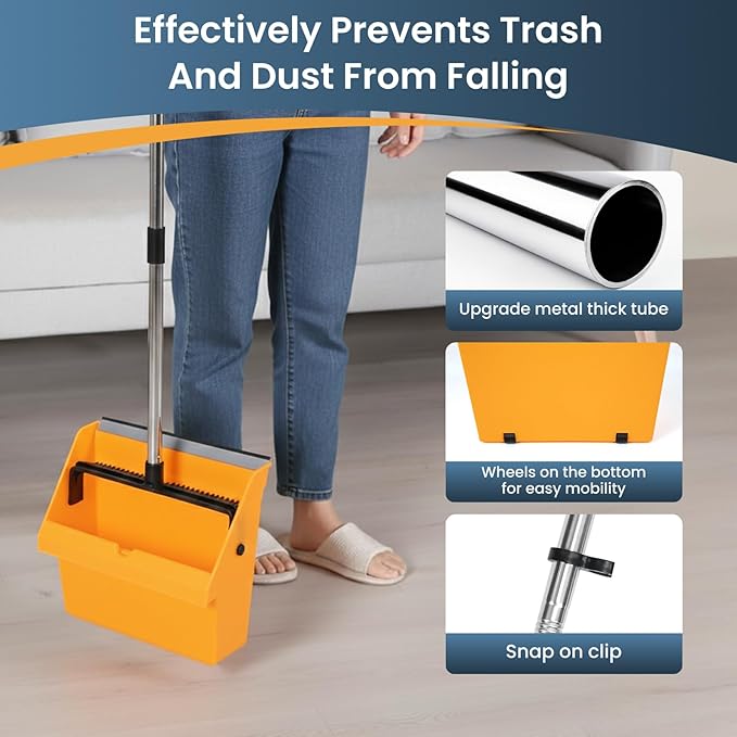 Commercial Broom and Dustpan Set，Long Handle Upright Heavy Duty Dust Pan Outdoor Indoor for Courtyards, Garages, Lobbies, Shopping Malls, Market Floors, Sidewalks, Classroom Floor Cleaning