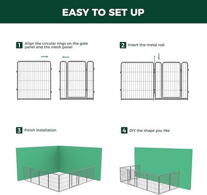FXW Garden Fence Outdoor for The Yard – 32in(H) x 18.2ft(L) Heavy Duty Metal Animal Barrier for Dog and Rabbit, Decorative Dog Fence, 8 Panels, Silver