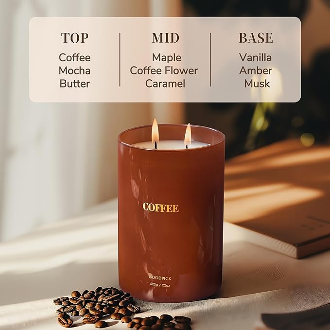 Goodpick Coffee Scented Candle 22 oz, Soy Candles for Home Scented, 120 Hours Burn Time, 2 Wicks