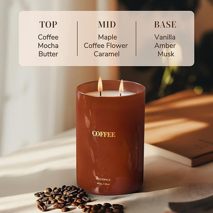 Goodpick Coffee Scented Candle 22 oz, Soy Candles for Home Scented, 120 Hours Burn Time, 2 Wicks
