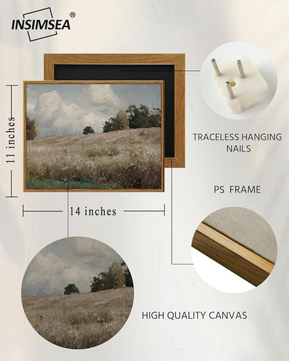 InSimSea Framed Canvas Wall Art Vintage Decor, Cornfield Countryside Scenery Rustic Farmhouse Wall Decoration, Country Decor Wall Art for Bedroom, Living Room Kitchen Bathroom, 11"x14"