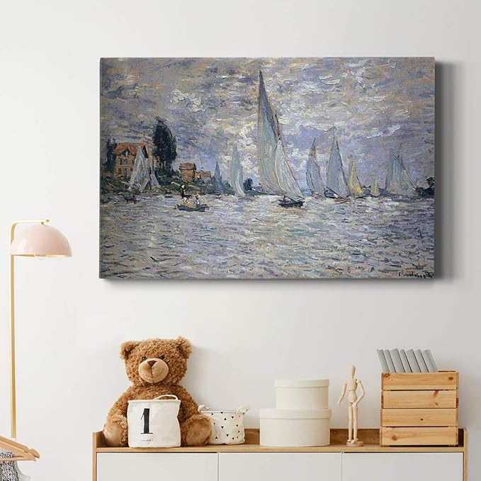Wexford Home Home Decor Landscape Canvas Wall Art Abstract Floral Painting Modern Pictures Artwork Decoration for Living Room Kitchen Bathroom Office, Ready to Hang, The Boats Regatta at Argenteuil