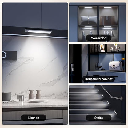 Under Cabinet Lighting, 3 Color Magnetic Motion Activated Under Cabinet Lights, Rechargeable Closet Lights 1800mAh Battery Operated, Wireless Dimmable Under Counter Lights for Kitchen,Hallway 2 Pack