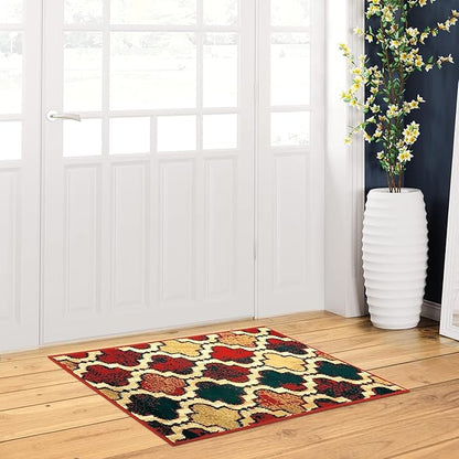 Superior Indoor Small Area Rug, Jute Backed, Perfect for Living/ Dining Room, Bedroom, Office, Kitchen, Entryway, Modern Geometric Trellis Floor Decor, Viking Collection, 2' x 3', Red Blue
