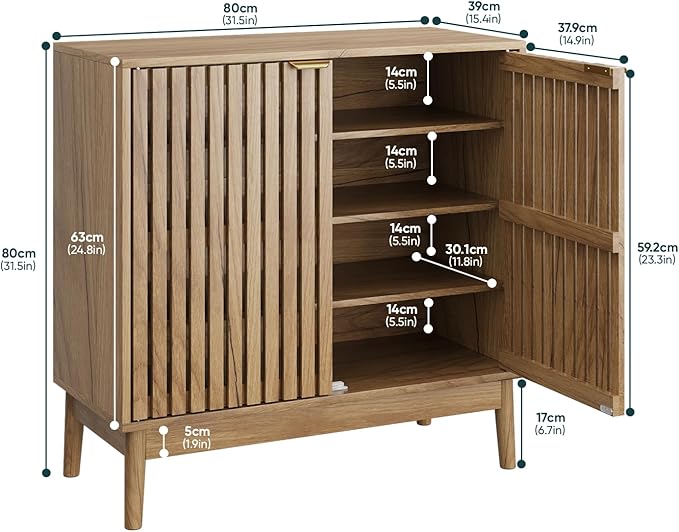 Shoe Storage Cabinet with Ventilated Slatted Doors, Wooden Shoe Organizer, Shoes Rack for Entryway, Hallway, Living Room