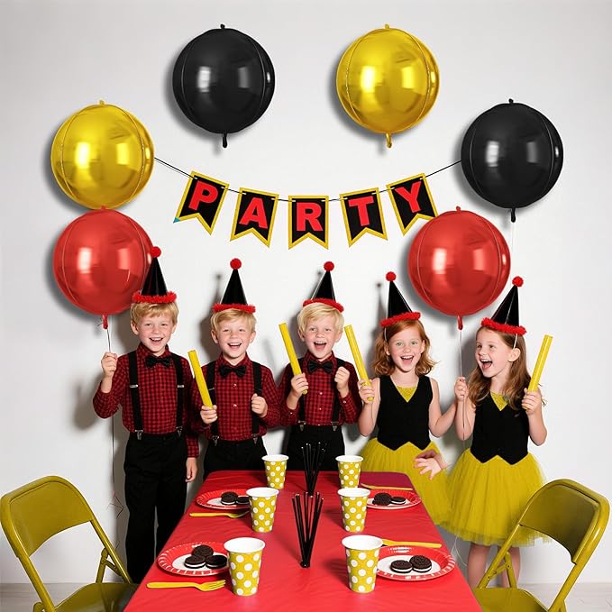 Red Black Gold Round Foil Balloons 9 pcs,Metallic Giant 4D Round Balloons 22 Inch for Wedding Graduation Anniversary Baby Shower Birthday Party Decorations