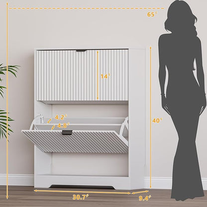 Shoe Cabinet with 2 Flip Drawers, Fluted Shoe Storage Cabinet with Adjustable Shelves, Freestanding Rack and Organizer for Entryway, Closet, Hallway