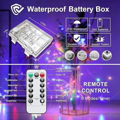 JMEXSUSS 2 Pack Multicolor Fairy Lights Battery Operated, Total 400 LED 132ft Multicolor String Lights with Remote, 8 Modes Christmas Fairy Lights for Bedroom Patio Garden Deck Christmas Decorations