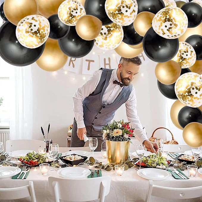 Black Gold Balloons Fiol Balloons Arch Set for New Year Wedding Birthday Party Baby Shower Party Background Decoration