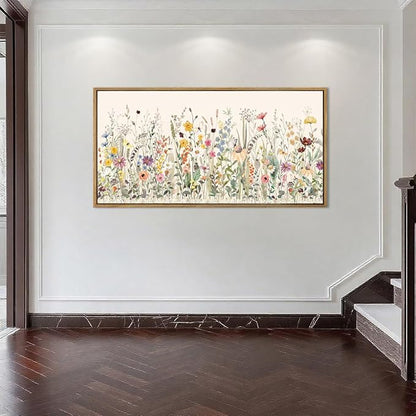 Large Floral Wall Art Decor Framed Colorful Wildflower Painting Pictures for Living Room Bedroom 40x20 Inches