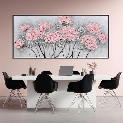 SOUGUAN Flower Wall Art Pink Wood Wall Decor Botanical Oil Painting 32"x70" Large Artwork for Bedroom Canvas Paintings for Office