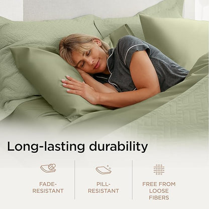 Threadmill 100% Cotton Sheets for Twin XL Size Bed - 600 Thread Count Twin XL Bed Sheets Set with 15” Deep Pocket - Sateen Weave 3-Piece Bedding Set with Cooling Effect, Sage Green
