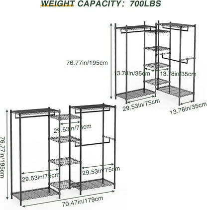 LEHOM G6M Heavy Duty Clothes Rack for Hanging Clothes, Portable Garment Rack Compact Size Closet Organizer, Freestanding Metal Clothing Rack Wardrobe Closet with Storage Shelves for Bedroom(Medium)