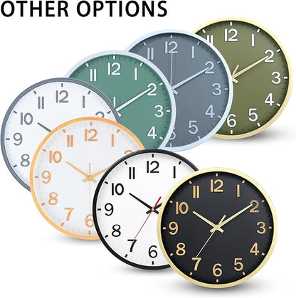 Wall Clocks Battery Operated 12 inch Modern Wall Clock,Silent Non Ticking Wall Clock for Living Room Bedroom Kitchen Office Classroom Decor (Black Gold)