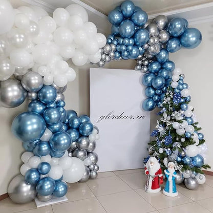 60 Pcs Baby Blue and Silver Balloons, 12 Inch Light Blue Dusty Pale Blue White Latex Balloons with Chrome Metallic Silver Party Balloons for Boys Baby Shower Baptism Winter Birthday Party Decorations