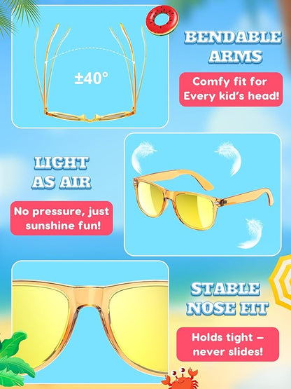 Sumsun Kids Sunglasses Bulk Party Favors 24 Packs Boys Girls Age 3-8 with UV400 Protection for Birthday Graduation Party