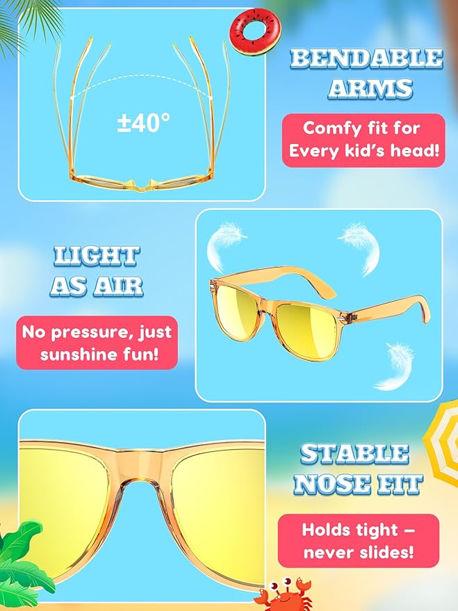 Sumsun Kids Sunglasses Bulk Party Favors 24 Packs Boys Girls Age 3-8 with UV400 Protection for Birthday Graduation Party