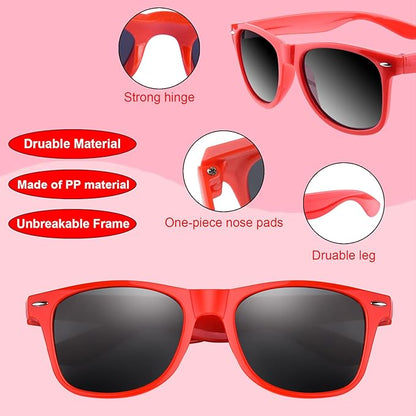 FEPITO 24 Pack Party Sunglasses Bulk for Birthday Party Favors Goody Bag Fillers for Beach Pool Party Toys for Adults, Red