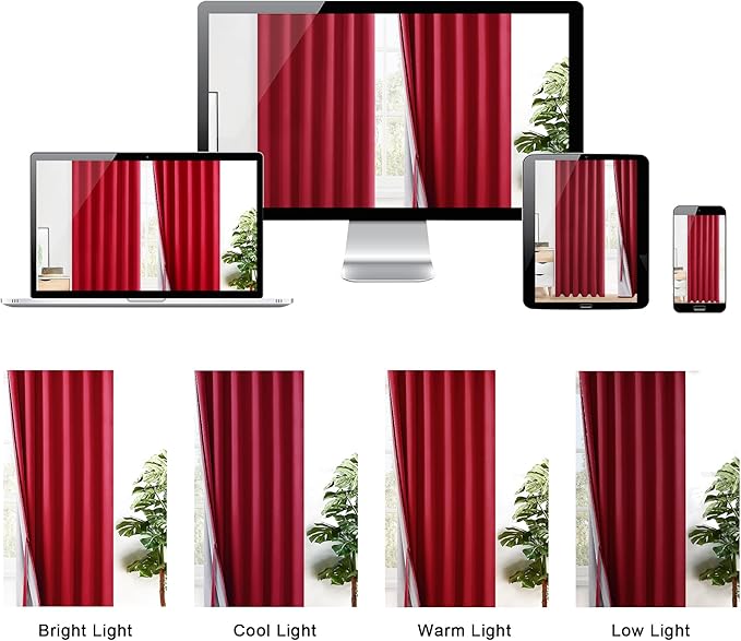 XWZO 100% Blackout Window Curtains - Thermal Insulated & Noise Reduction Black Liner Window Treatment Sewn with Tiebacks for Bedroom/Living Room, Christmas Red, W38 x L84, Set of 2 Panels