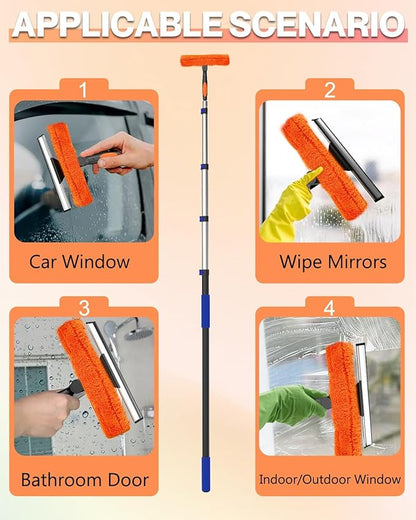 26FT Reach Window Squeegee for Window Cleaning Kit with 5-19 Foot Telescoping Extension Pole, 2 in 1 Window Squeegee, Cobweb Duster, Dust Kit Window Washing Kit for Car, Shower Glass Door