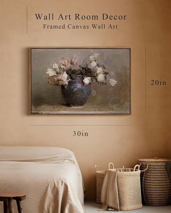 InSimSea Framed Canvas Wall Art Vintage Decor, Flower Large Wall Art, Floral Rustic Decorations for Living Room, Farmhouse Wall Decor for Living Room Bedroom, 20"x30"