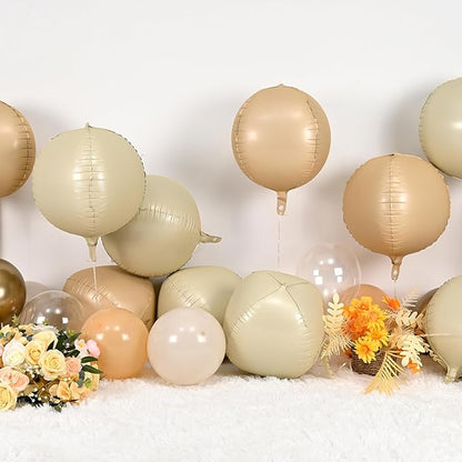 Cream Beige Round Foil Balloons 9 pcs,Metallic Giant 4D Round Balloons 22 Inch for Boho Party Girls Women Birthdays Wedding Bridal Baby Shower Party Decor
