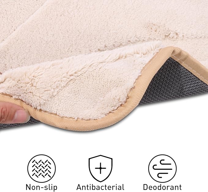 Bath Mats 24x17 Non-Slip Absorbent Bathroom Rug, Quick Dry Machine Washable Shower Tub Mat with Rubber Backing, Soft Floor Carpet for Bathroom Decor Wave White