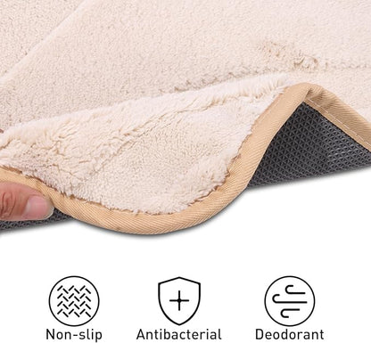 Bath Mats 30x20 Non-Slip Absorbent Bathroom Rug, Quick Dry Machine Washable Shower Tub Mat with Rubber Backing, Soft Floor Carpet for Bathroom Decor Wave White