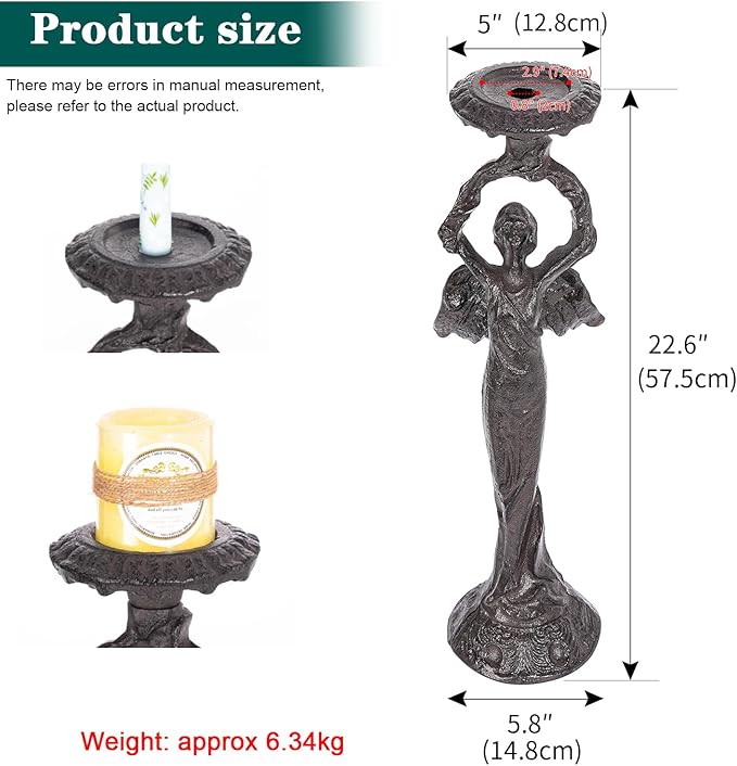 Sungmor Vintage Cast Iron Angel Candlestick Holder – 22.6” Antique Gothic Candle Stand for Home Decor, Taper & Pillar Candles, Rustic Black Decorative Centerpiece