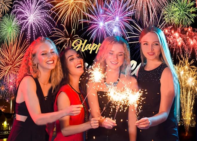 CYLYH 8X6FT Happy New Year Backdrop New Year's Eve Night City Fireworks Show Backdrop 2026 New Year Party Banner Party Decorations