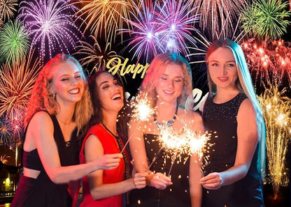 CYLYH 7X5FT Happy New Year Backdrop New Year's Eve Night City Fireworks Show Backdrop New Year Party Decorations