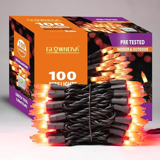 Brown Wire,Orange,Incandescent Bulb 100 Mini String Lights for Indoor Halloween Tree Home Party Festival Decoration