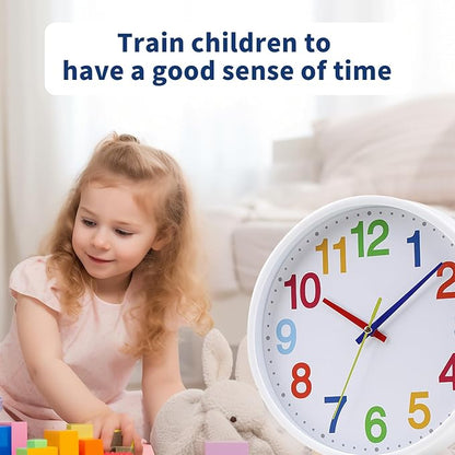 Time Teaching Clock Silent Wall Clock for Kids Learning Time, Silent Non-Ticking Quartz Decorative Wall Clock for Teacher's Classrooms Or Children's Bedrooms 9 Inch