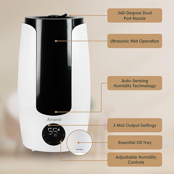 2.25 Gallon (8.5 Liter) Top Fill Digital Humidifier with LED Display Screen, Sleep Mode, and Coverage up to 757 Square Feet, AV200HUM White