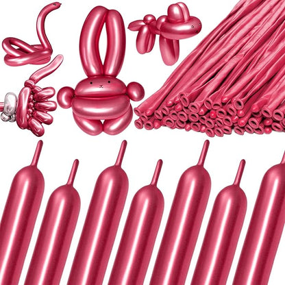 KAWKALSH 260 Metallic Red Long Balloons for Balloon Garland Thickening Skinny Latex Twisting Animals Modeling Christmas Birthday Wedding Party Festival Decorations 100pcs
