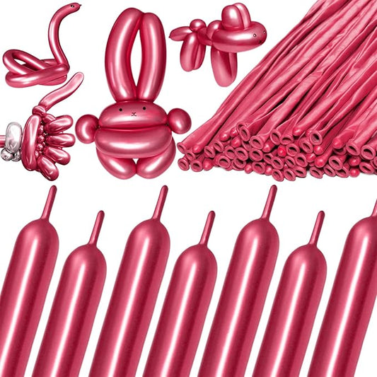 KAWKALSH 260 Metallic Red Long Balloons for Balloon Garland Thickening Skinny Latex Twisting Animals Modeling Christmas Birthday Wedding Party Festival Decorations 100pcs