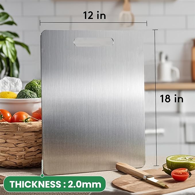 100% Pure Titanium Cutting Board - 18x12 Inch Non-Slip Kitchen Chopping Board, Dishwasher Safe, Scratch Resistant, Easy to Clean, Durable & Hygienic for Meat, Vegetables, and Fruits