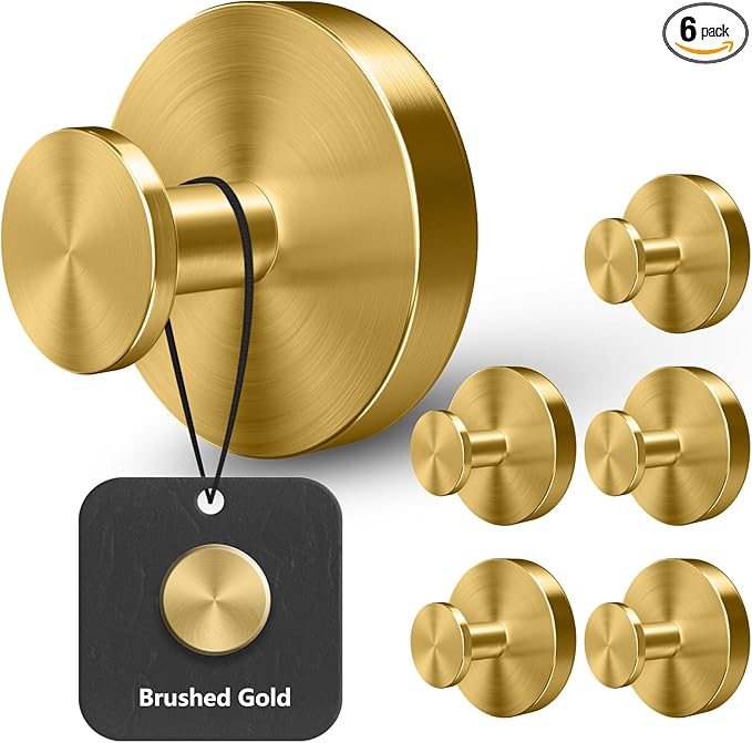 Shower Hooks for Inside Shower,Suction Cup Hooks for Glass Window,Removable Towel Hooks for Bathrooms,6 Packs(Gold)