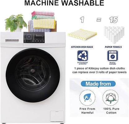Kitinjoy Cotton 12 Pack Terry Kitchen Dish Cloths, 12 x 12 Inches Super Soft and Absorbent Dish Rags, Quick Drying Dish Towels for Washing Dishes, Mixed Color