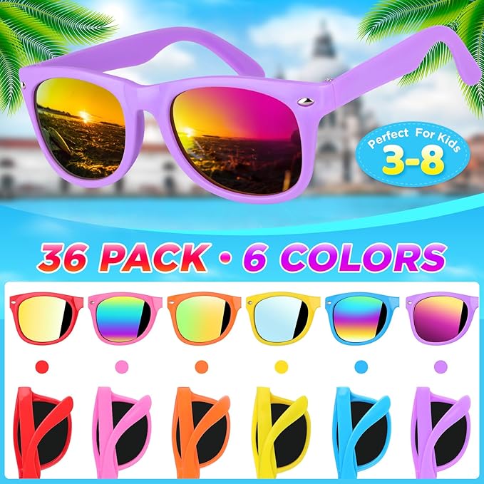 GINMIC Kids sunglasses Party Favors, 36Pack Kids, Boys and Girls Sunglasses Bulk Age 3-8 with UV400 Protection,Party Favors For Kids, Birthday Classroom Goodie Bags Party Supplies