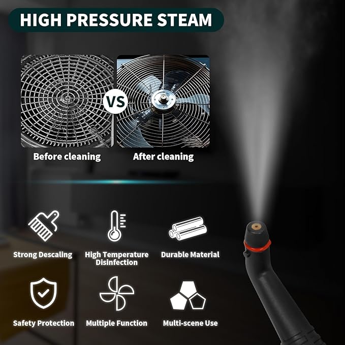 Steam Cleaner,Multipurpose Neat Canister Steamer with 21 Accessories, 5 Mins Heating with 1.5L Tank,Rolling Cleaning Machine for Carpet, Floors,Windows,Mirrors,Glass and Cars (White orange)