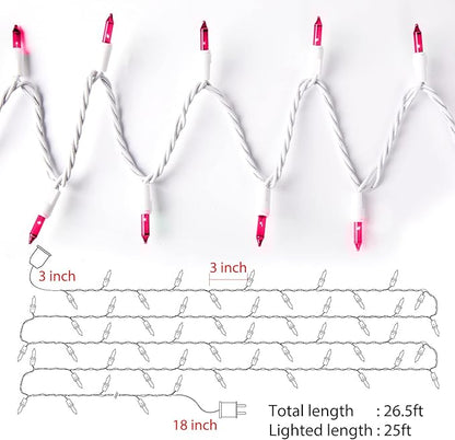 Pink String Lights with 100 Clear Bulbs on White Wire - 26.5 FT Waterproof Connectable Mini Tree Lights for Indoor Outdoor Use Party Holiday Patio Decorations