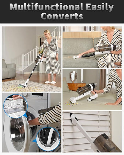 Cordless Vacuum Cleaner, 2 Batteries 110 Mins Runtime Vacuum Cleaners for Home, 550W 45KPA 15-in-1 Stick Vacuum with Charging Dock, Handheld Vacuum Cordless for Pet Hair Carpet Hardwood Floor